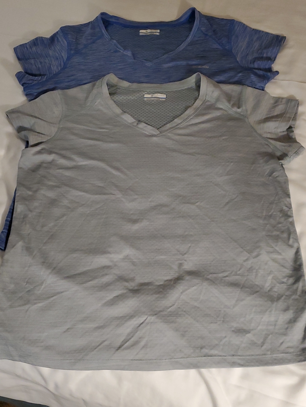 Columbia Women's Blue and Light Gray V-Neck Performance Tops
